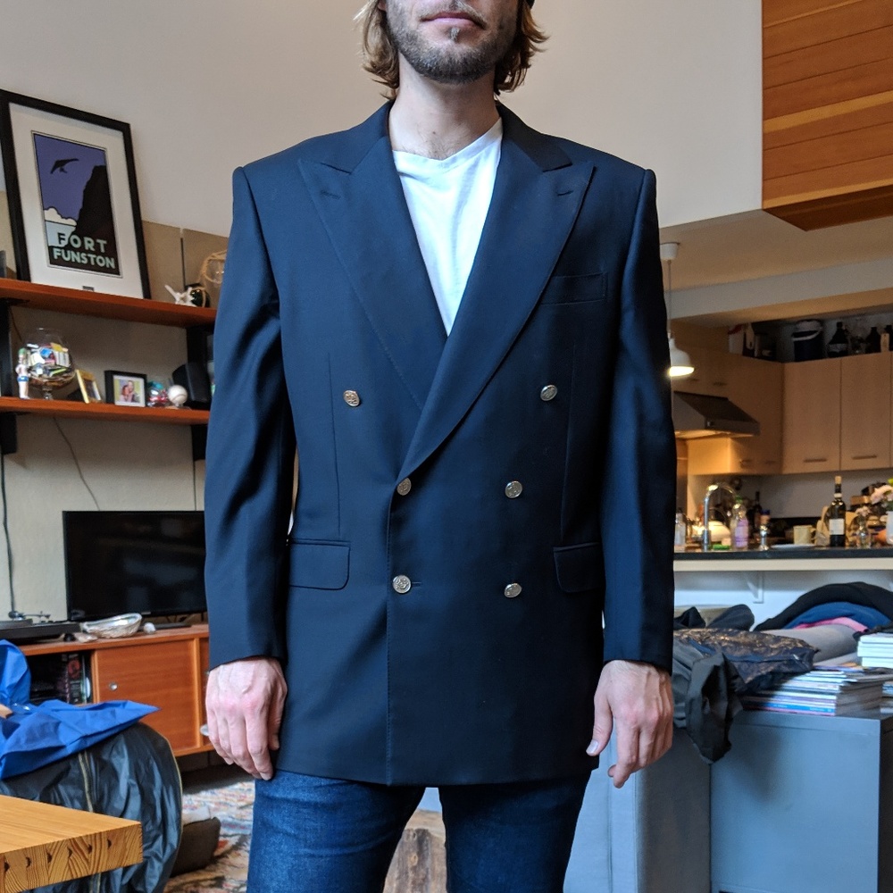 Double-breasted Dunhill Navy Sport Coat 42R